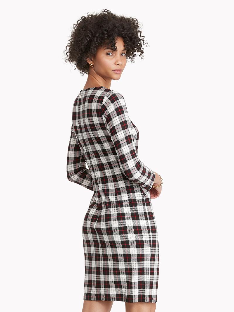 Női Tommy Hilfiger Essential Plaid Jersey Long-Sleeve Dresses Fekete | HU 69CTV